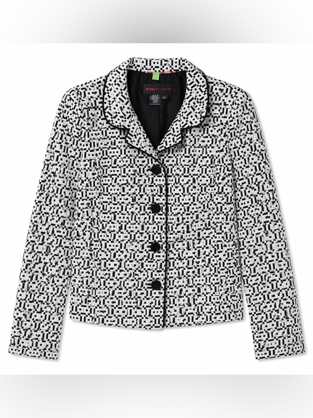 Nina‎ McLemore Blazer Black White Patterned Career Jacket Size 0